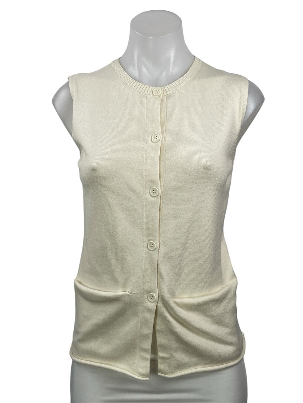 Lioness Women's Cream Sleeveless Knit Pocket Button Down Cardigan Sweater Top M